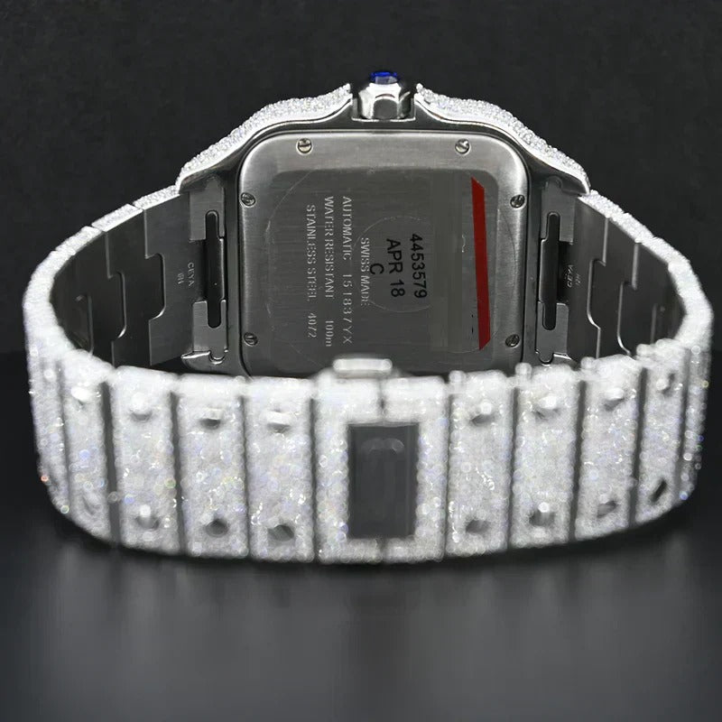 Swiss Eta Automatic Movement Full White Ice Out Moissanite Diamond Watch