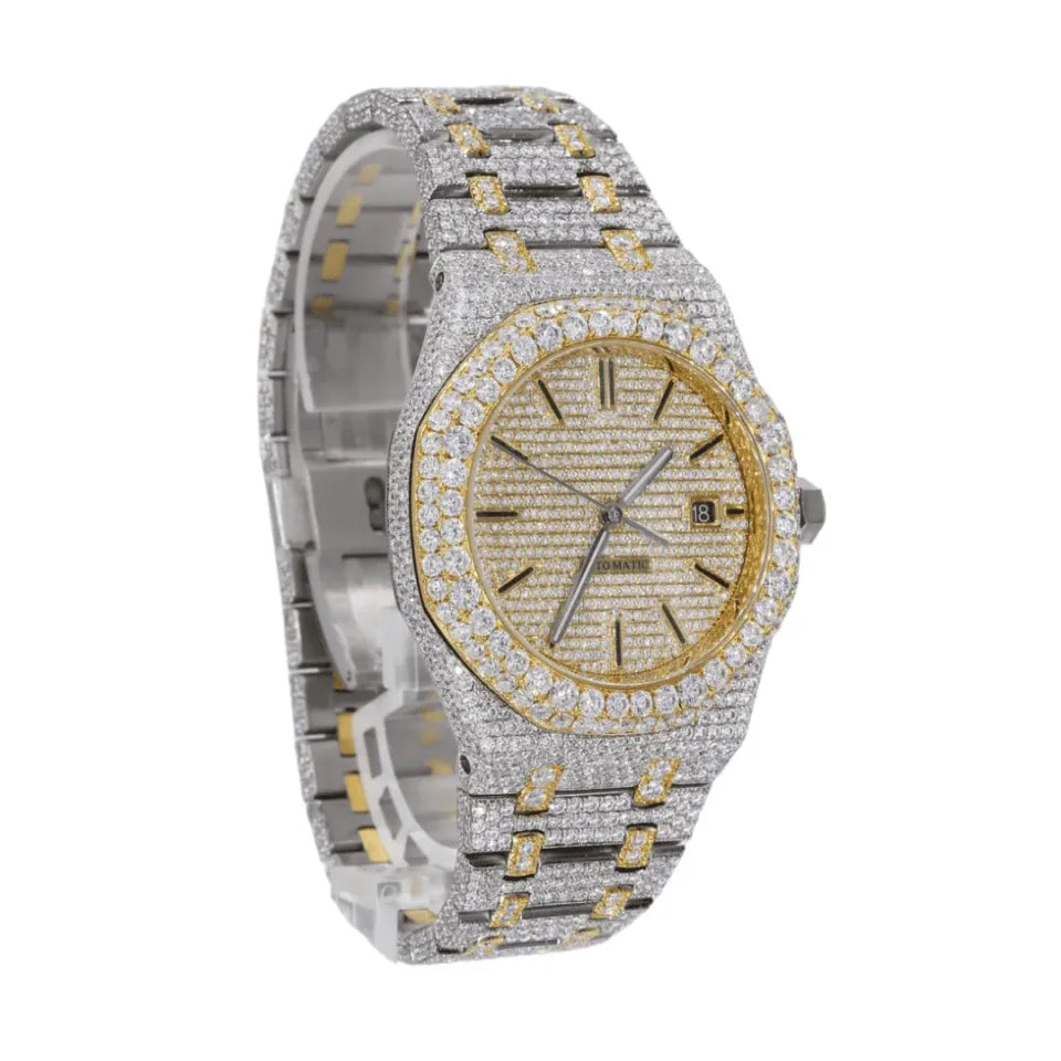 Dazzling 41MM Yellow Dial Iced Out Diamond Watch