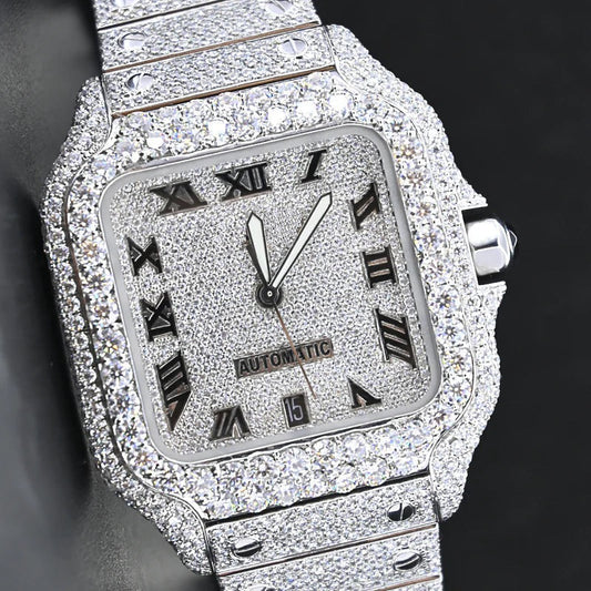 Swiss Eta Automatic Movement Full White Ice Out Moissanite Diamond Watch