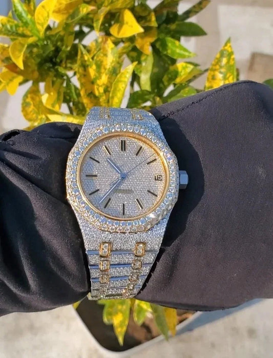 Dazzling 41MM Yellow Dial Iced Out Diamond Watch